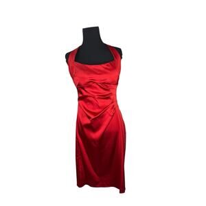 Betsy & Adam Red Halter Rouched Side Cocktail Dress Size 14 Valentine Sexy NWT